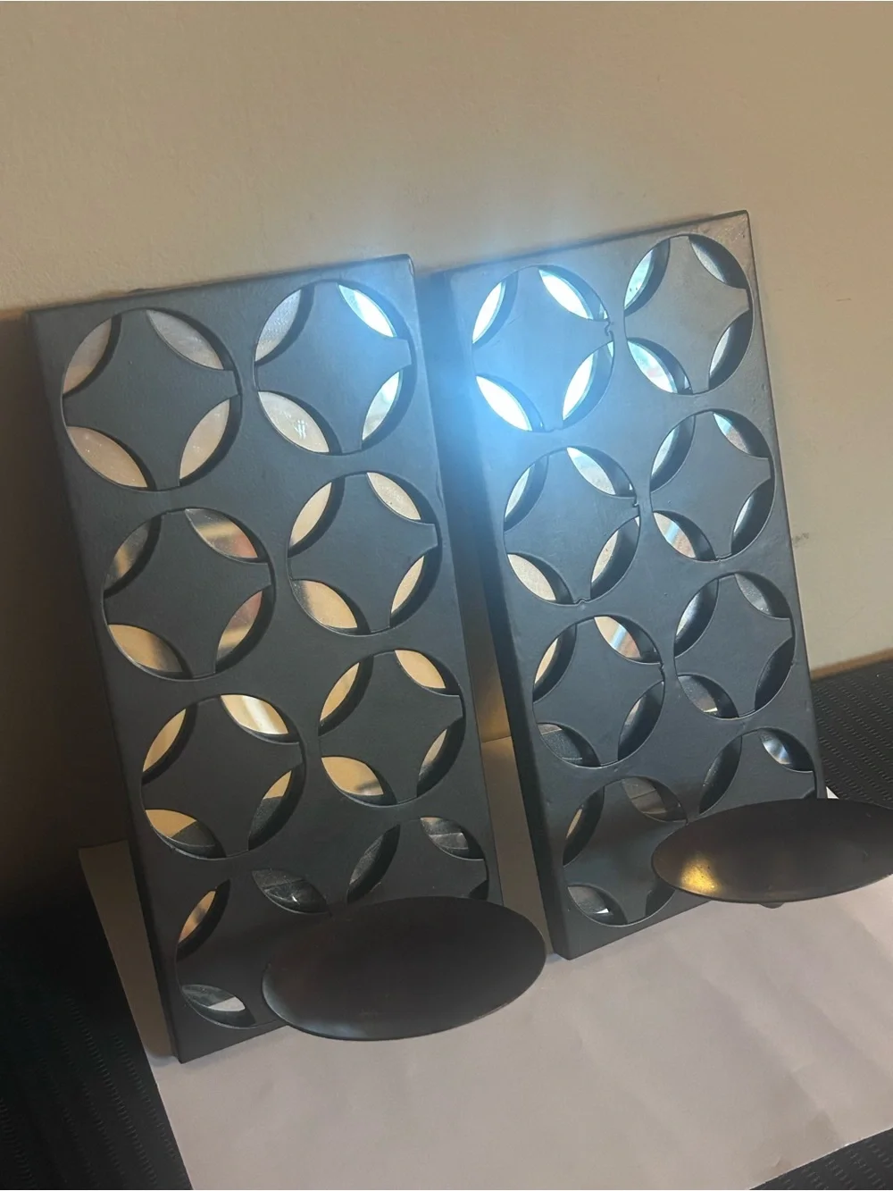 Black Decorative Wall Sconce Pair - Modern Circle Cutout Design